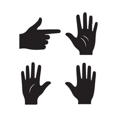 Obraz premium Hand Gestures Pointing and Open Palm Icons Set Communication Symbols Isolated on white background