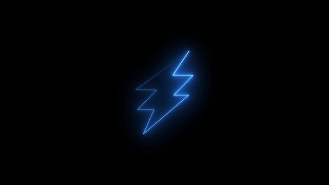 Glowing neon lightning bolt futuristic energy symbol animation . Blue color icon on black background.