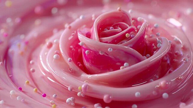 Pink cream rose dessert swirl sweet abstract art glossy liquid texture pastel sprinkle fantasy swirl