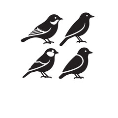 Four Small Birds Silhouette Illustration Isolated on white background © Pike Studio