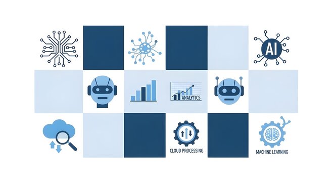 Icono de inteligencia artificial con algoritmo, aprendizaje profundo, automatizaci&oacute;n, procesamiento de lenguaje natural, aprendizaje autom&aacute;tico, rob&oacute;tica, ciencia de datos, an&aacute;lisis predictivo y autom