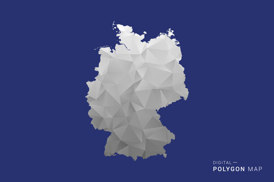 Germany Map - Polygon White and Black map Style Vector Illustration, Low Poly Geometric Design, Isolated on blue Background.