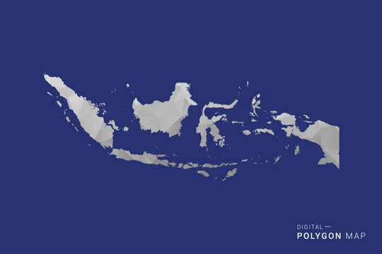 Indonesia Map - Polygon White and Black map Style Vector Illustration, Low Poly Geometric Design, Isolated on blue Background.
