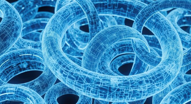 Abstract Digital Blue Rings Intertwined Technology Concept.