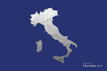 Fototapeta premium Italy Map - Polygon White and Black map Style Vector Illustration, Low Poly Geometric Design, Isolated on blue Background.