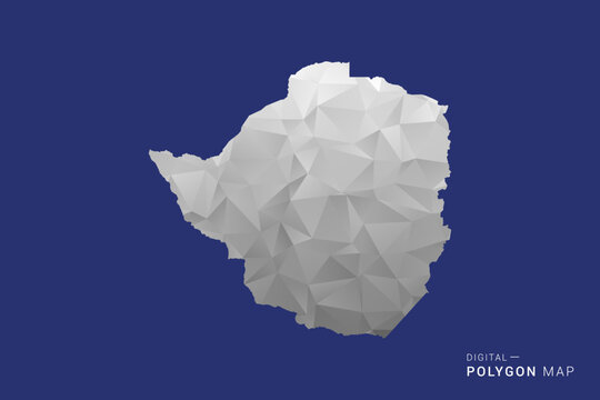 Zimbabwe Map - Polygon White and Black map Style Vector Illustration, Low Poly Geometric Design, Isolated on blue Background.