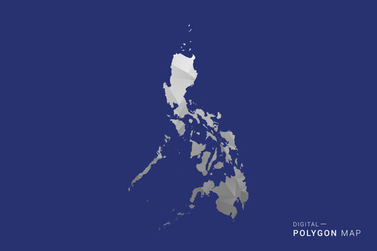 Philippines Map - Polygon White and Black map Style Vector Illustration, Low Poly Geometric Design, Isolated on blue Background.