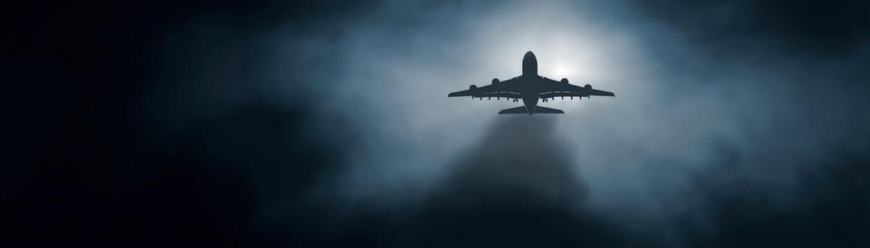 A cargo plane silhouette fading into mist, transportation, logistics, and global trade with a minimalist and atmospheric design, the US - Iran Conflict Effects