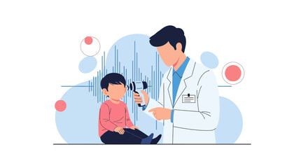 Obraz premium Doctor examines child's ear with otoscope, medical checkup, healthcare concept