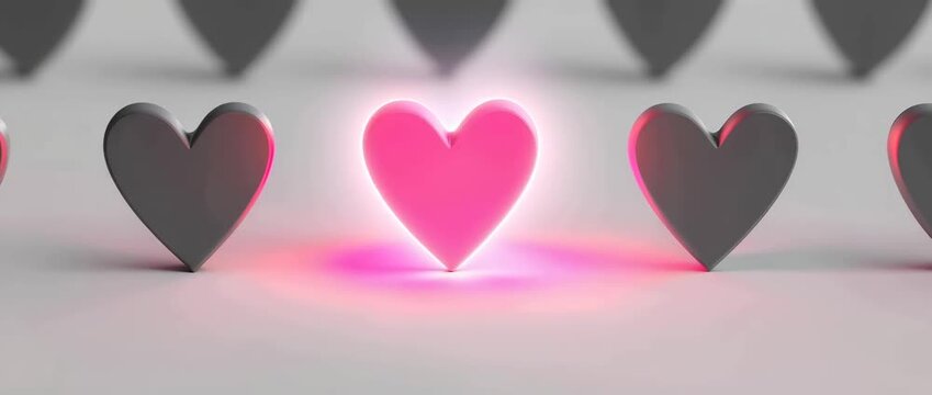 Pink heart standing out among grey hearts