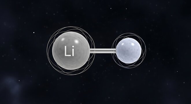 3D rendering of Lithium molecule with chemical bond and atomic structure