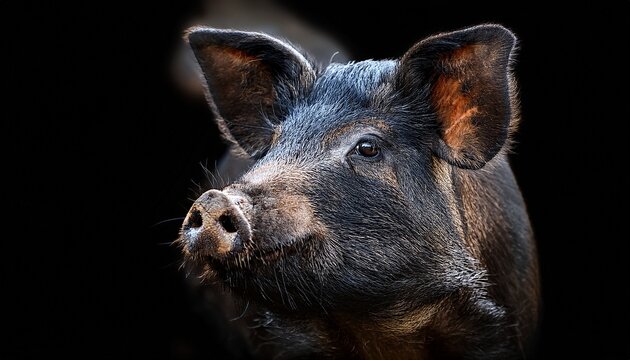 Pig Portrait Dark Fur Close Up