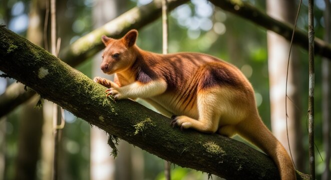 Charming Tree-Dwelling Koala Climbing along Forest Branch in Natural Habitat