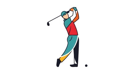 Colorful vector illustration of golfer swinging a club