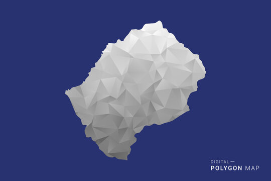 Lesotho Map - Polygon White and Black map Style Vector Illustration, Low Poly Geometric Design, Isolated on blue Background.