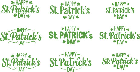 happy st patricks day green typography bundle with shamrock clover festive irish holiday lettering quote set illustration © PROTAP