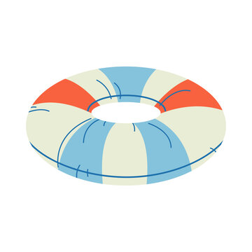 Flat vector illustration of a striped inflatable swim ring. Isolated.
