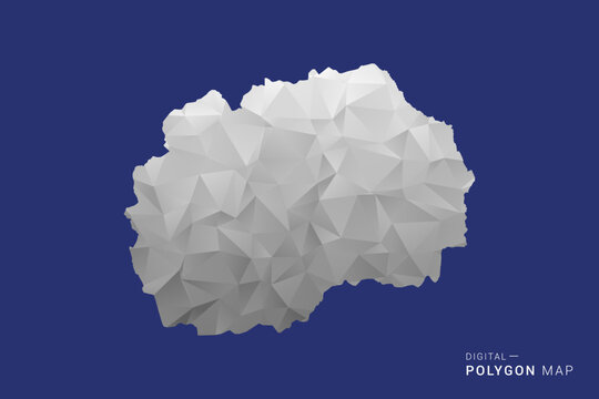 Macedonia Map - Polygon White and Black map Style Vector Illustration, Low Poly Geometric Design, Isolated on blue Background.