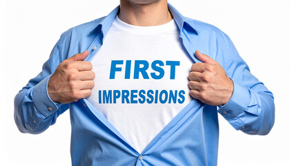 first impressions - Ein Mann öffnet sein Hemd und zeigt sein TShirt