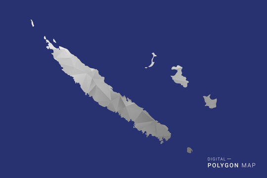 New Caledonia Map - Polygon White and Black map Style Vector Illustration, Low Poly Geometric Design, Isolated on blue Background.