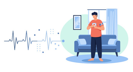 Man with Smartwatch Monitoring Heart Rate and ECG at Home