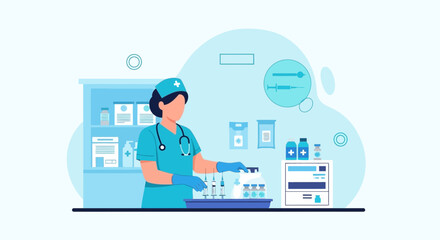 Fototapeta premium Nurse Preparing Medical Supplies and Medications in a Pharmacy or Clinic