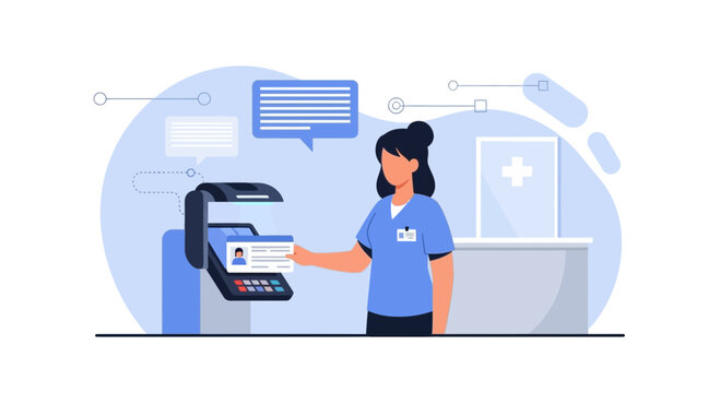 Nurse Scanning Patient ID Card at Medical Reception Desk