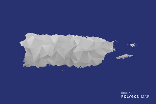 Puerto Rico Map - Polygon White and Black map Style Vector Illustration, Low Poly Geometric Design, Isolated on blue Background.