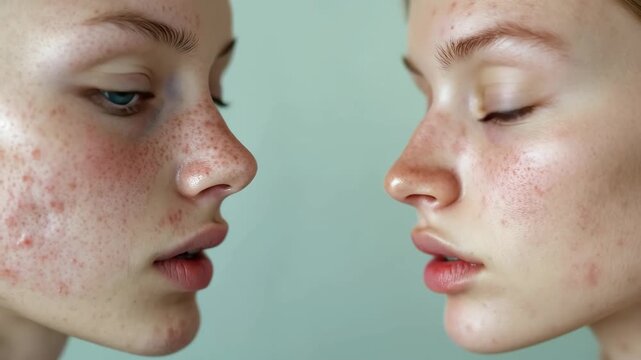 Before and after comparison showing the result of cosmetic treatment on problematic facial skin