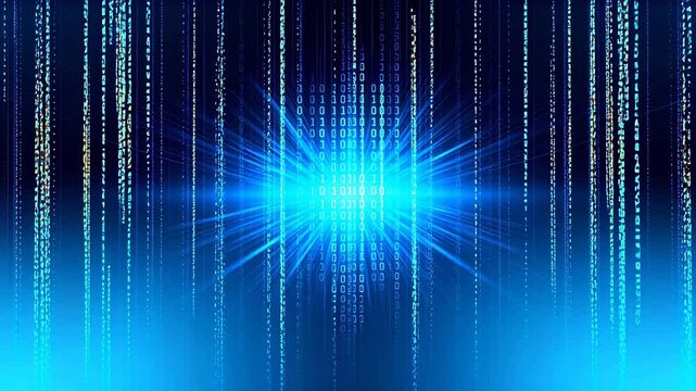 Blue binary code digital data stream