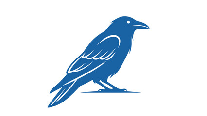 Obraz premium Strong silhouette of a raven or crow in shades of blue perched on a surface against a plain white background for bird and mystery themes.
