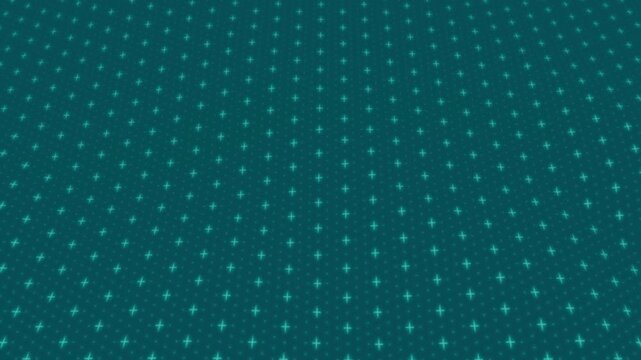 Minimalist teal digital floor composed of glowing cross symbols creating a sense of structured technological space