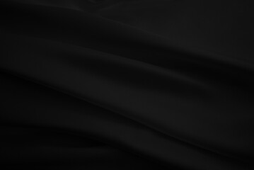 Fototapeta premium Black silk fabric texture. Abstract cloth background