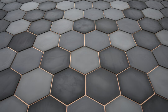 A close-up view of a hexagonal tile pattern in black and gray tones