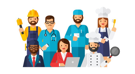 Fototapeta premium Diverse Group of Professionals Standing Together, Illustrating Various Careers and Professions in a Modern Setting