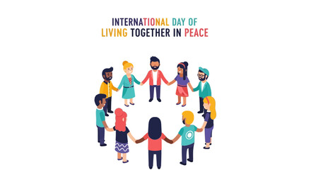 Obraz premium Diverse group of people holding hands in a circle promoting unity and harmony on International Day of Living Together in Peace