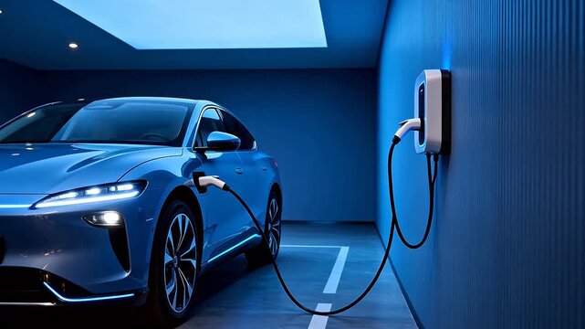 Electric car charging in parking garage