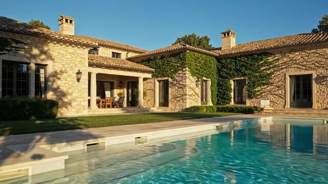 Luxury house with a pool and clear blue water