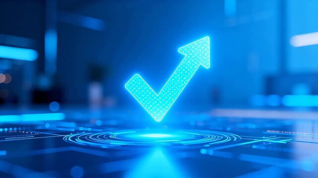 Blue glowing arrow on digital interface