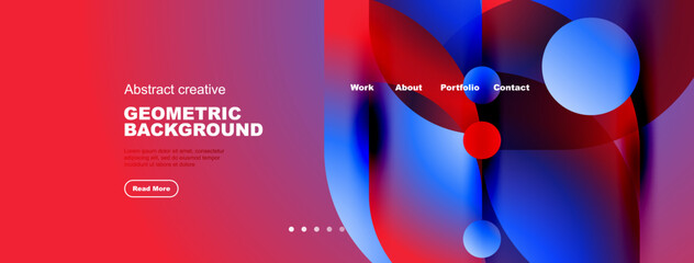 Naklejka premium Modern website header design. Vibrant colors, geometric shapes, text elements present. Clean layout, navigation visible.