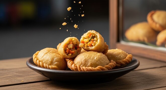 Delicious Curry Puff Pastries on a Plate.
