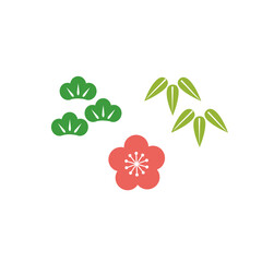 松竹梅の和風イラスト　年賀状2027 年賀2027 正月・年賀状デザイン素材