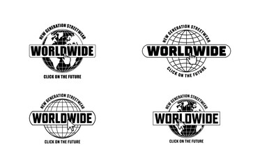 Obraz premium Worldwide New Generation Streetwear Emblem with Globe and Cursor illustration