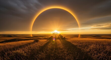 Breathtaking Solar Eclipse Over a Serene Landscape at Sunset