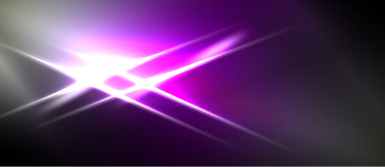 Fototapeta premium Abstract purple light streaks radiate from bright center. Dark background creates dramatic visual effect. Simple, modern design.