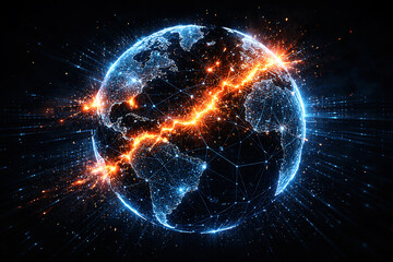 Obraz premium Global cyber conflict across connected earth symbolizing digital warfare cyberattack network disruption and cybersecurity crisis high resolution photo