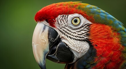 Fototapeta premium Vibrant macaw parrot close up with colorful plumage and detailed feathers