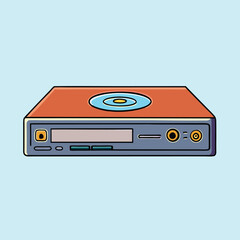 Obraz premium Retro CD player illustration with clean lines and flat colors on blue