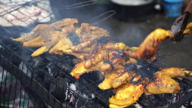 Ayam bakar is an Indonesian and Malaysian dish, consisting of charcoal-grilled chicken. Ayam bakar literally means "roasted chicken" in Indonesian and Malay.