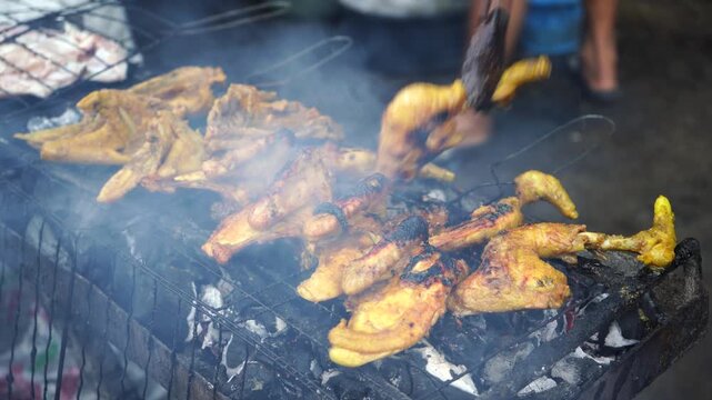 Ayam bakar is an Indonesian and Malaysian dish, consisting of charcoal-grilled chicken. Ayam bakar literally means "roasted chicken" in Indonesian and Malay.